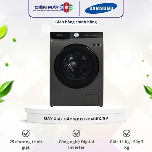 Máy Giặt Sấy Samsung Inverter AI Giặt 11 Kg - Sấy 7 Kg WD11T734DBX/SV